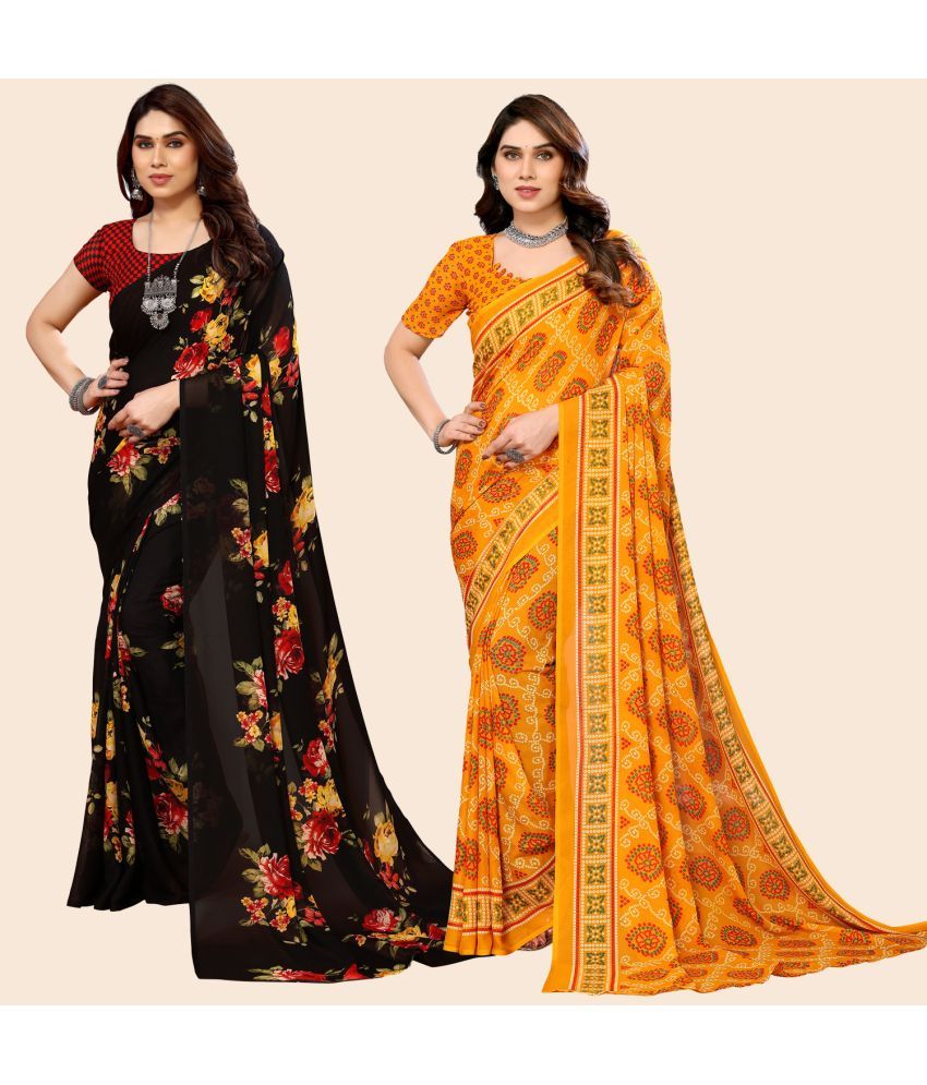     			ANAND SAREES Georgette Printed Saree With Blouse Piece - Multicolour ( Pack of 2 )