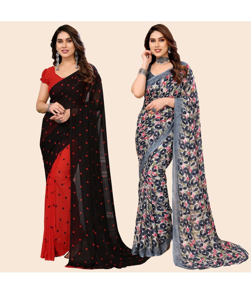     			ANAND SAREES Georgette Printed Saree With Blouse Piece - Multicolour ( Pack of 2 )