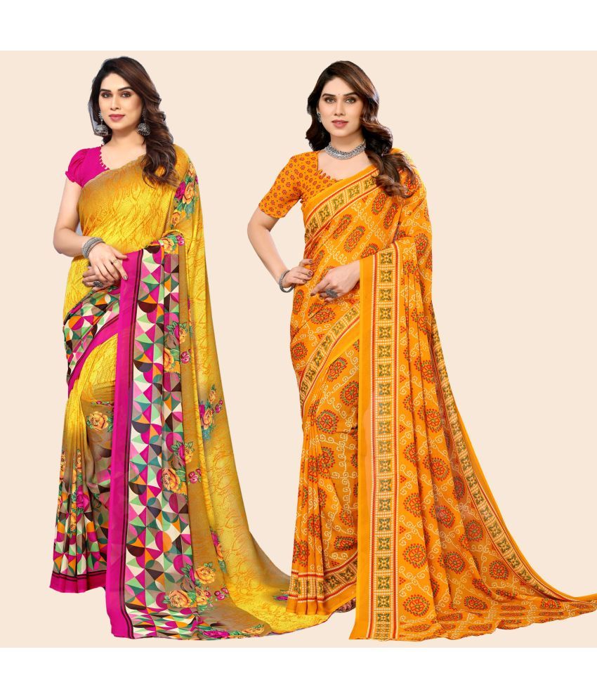     			ANAND SAREES Georgette Printed Saree With Blouse Piece - Multicolour ( Pack of 2 )