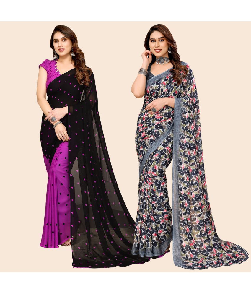     			ANAND SAREES Georgette Printed Saree With Blouse Piece - Multicolour ( Pack of 2 )