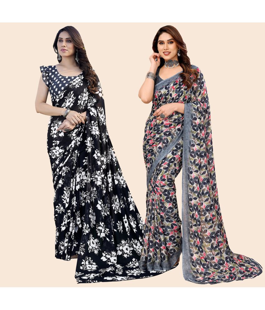     			ANAND SAREES Georgette Printed Saree With Blouse Piece - Multicolour ( Pack of 2 )