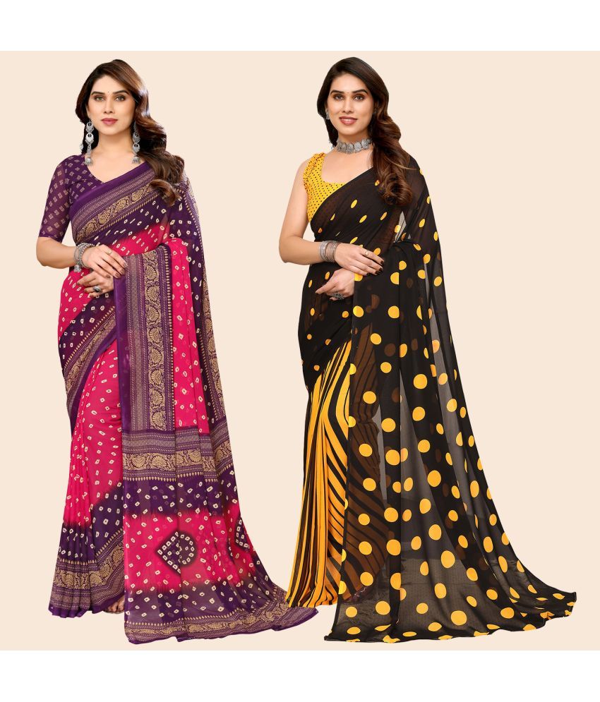     			ANAND SAREES Georgette Printed Saree With Blouse Piece - Multicolour ( Pack of 2 )