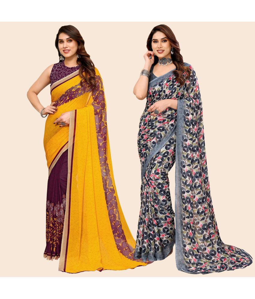     			ANAND SAREES Georgette Printed Saree With Blouse Piece - Multicolour ( Pack of 2 )