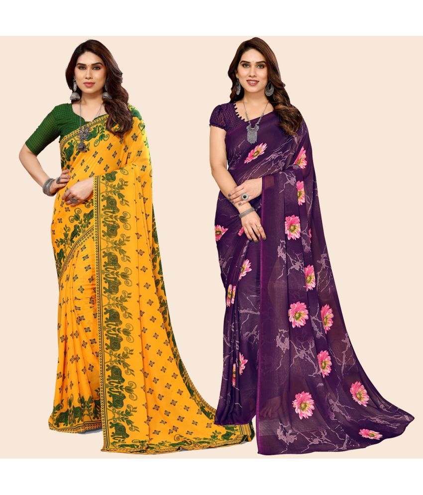     			ANAND SAREES Georgette Printed Saree With Blouse Piece - Multicolour ( Pack of 2 )