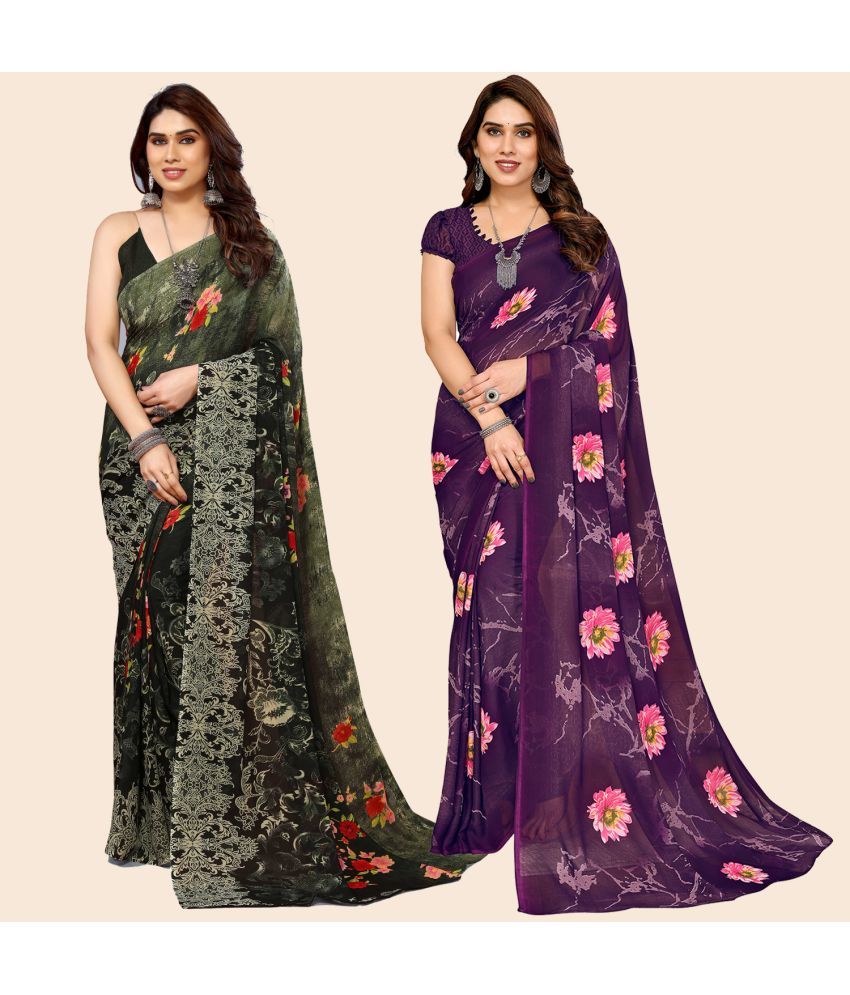     			ANAND SAREES Georgette Printed Saree With Blouse Piece - Multicolour ( Pack of 2 )