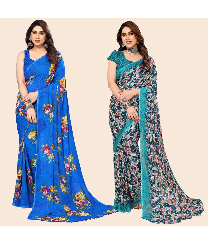     			ANAND SAREES Georgette Printed Saree With Blouse Piece - Multicolour ( Pack of 2 )