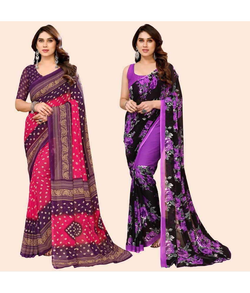     			ANAND SAREES Georgette Printed Saree With Blouse Piece - Multicolour ( Pack of 2 )