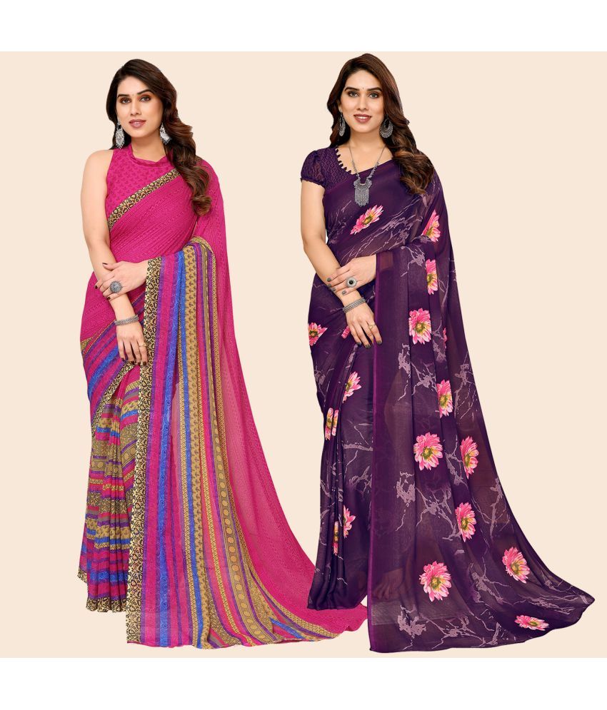     			ANAND SAREES Georgette Printed Saree With Blouse Piece - Multicolour ( Pack of 2 )