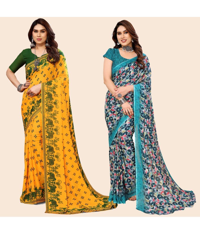     			ANAND SAREES Georgette Printed Saree With Blouse Piece - Multicolour ( Pack of 2 )