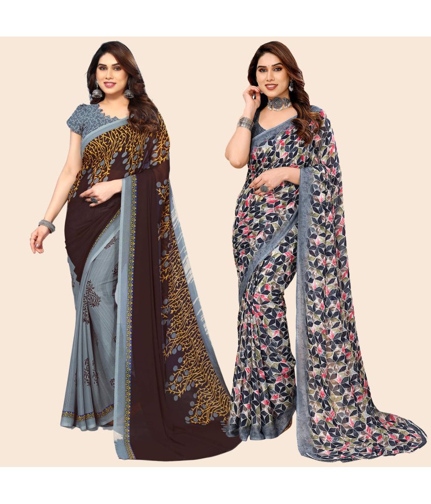     			ANAND SAREES Georgette Printed Saree With Blouse Piece - Multicolour ( Pack of 2 )