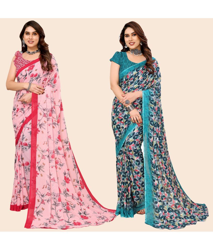     			ANAND SAREES Georgette Printed Saree With Blouse Piece - Multicolour ( Pack of 2 )