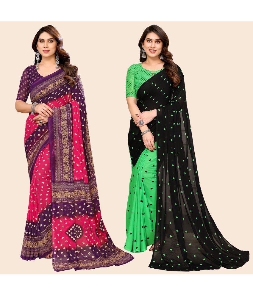     			ANAND SAREES Georgette Printed Saree With Blouse Piece - Multicolour ( Pack of 2 )