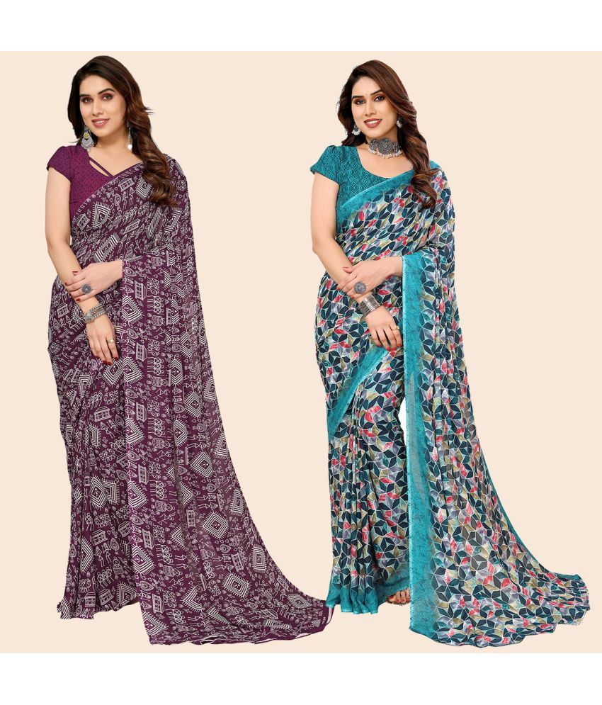     			ANAND SAREES Georgette Printed Saree With Blouse Piece - Multicolour ( Pack of 2 )