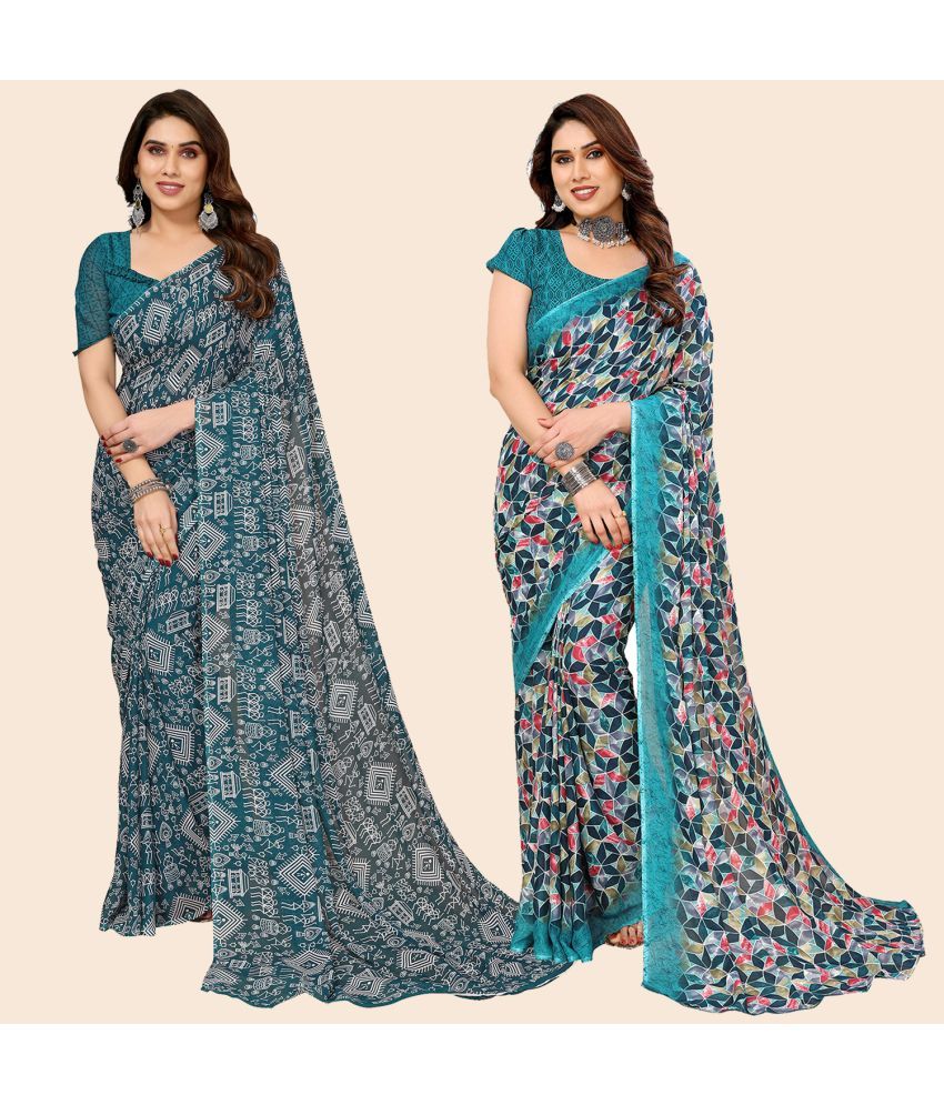     			ANAND SAREES Georgette Printed Saree With Blouse Piece - Multicolour ( Pack of 2 )