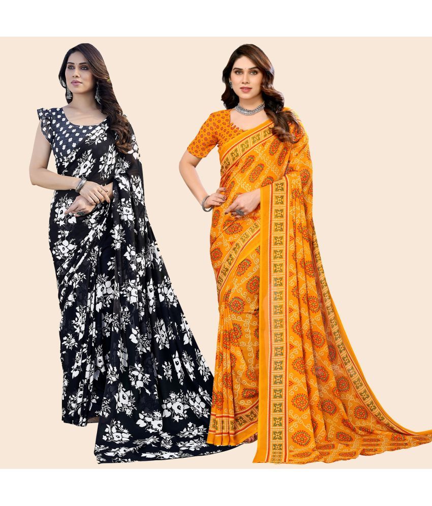     			ANAND SAREES Georgette Printed Saree With Blouse Piece - Multicolour ( Pack of 2 )