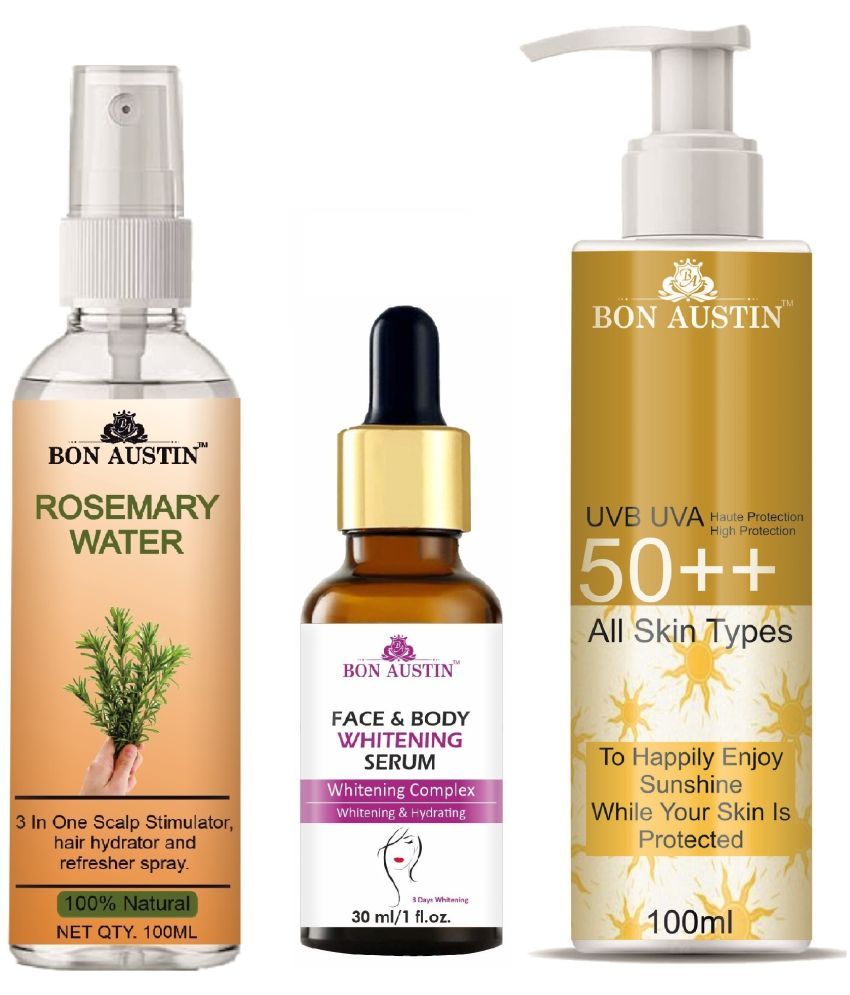     			Bon Austin Rosemary Water | Hair Spray For Regrowth | Hair Growth Expert 100ml, Face and Body Whitening Serum 30ML & UVA & UVB Protection Sunscreen 100ml  - Set of 3 Items