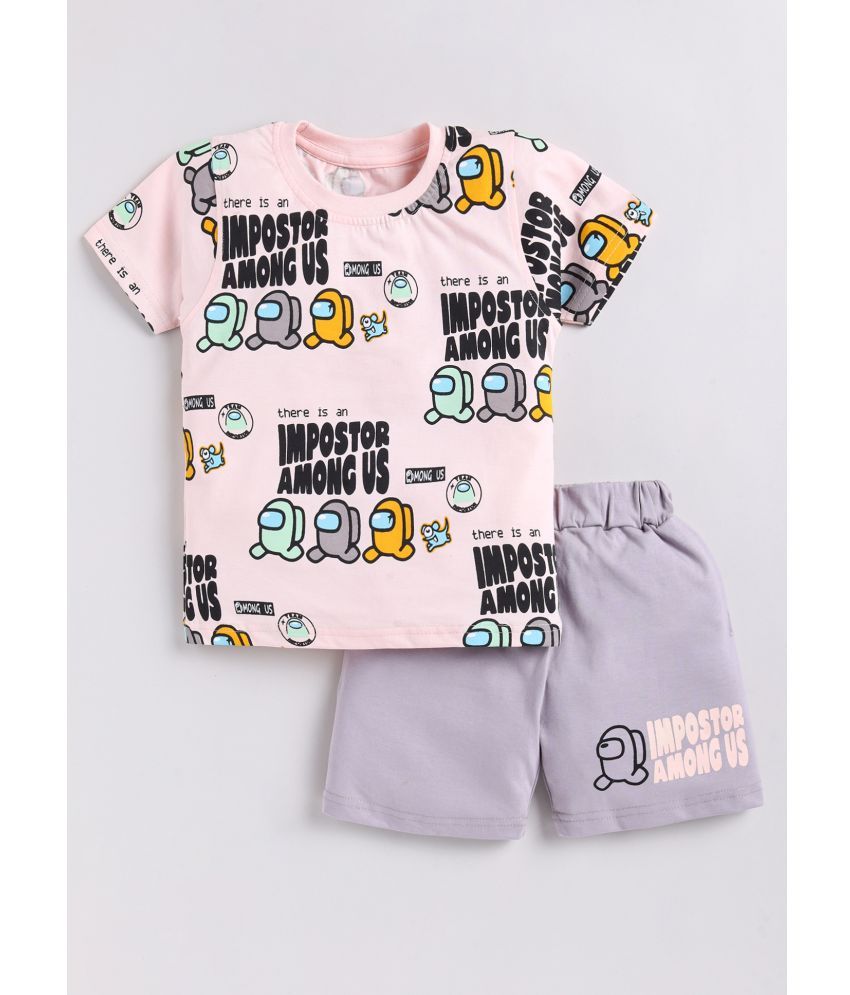     			CUTOPIES Peach Cotton Boys T-Shirt & Shorts ( Pack of 1 )