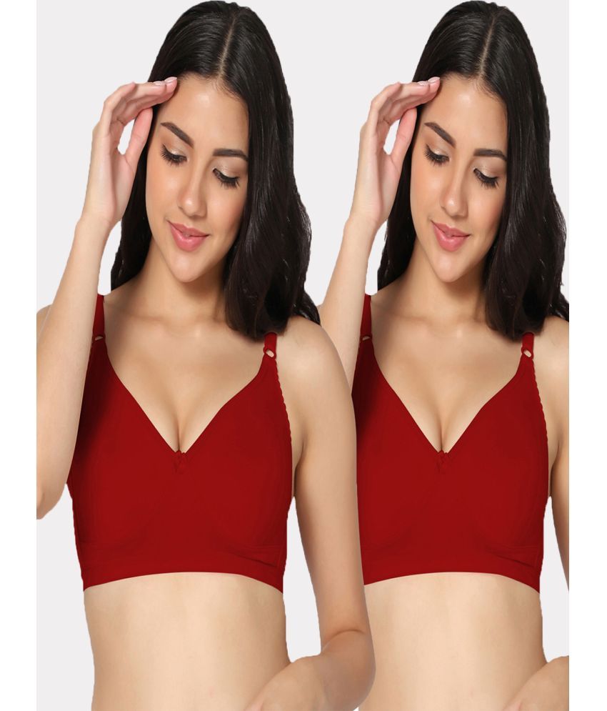     			IN CARE LINGERIE Red Cotton Blend Non Padded Women's Everyday Bra ( Pack of 2 )