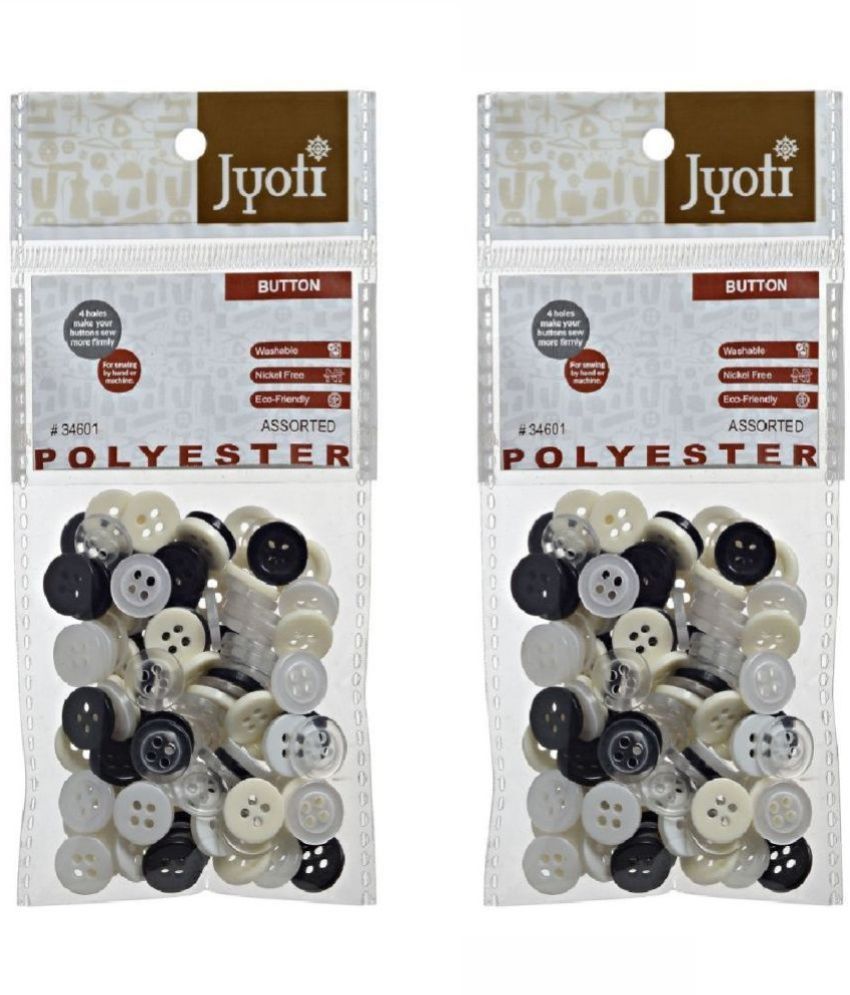     			Jyoti Polyester Buttons - Round, Size 18 Line / 11mm (Multicolors 100 Buttons in a Pouch), Used for Sewing, Clothing, Knitting, Crocheting, Scrapbooking, Embellishments, and DIY Crafting - Pack of 2