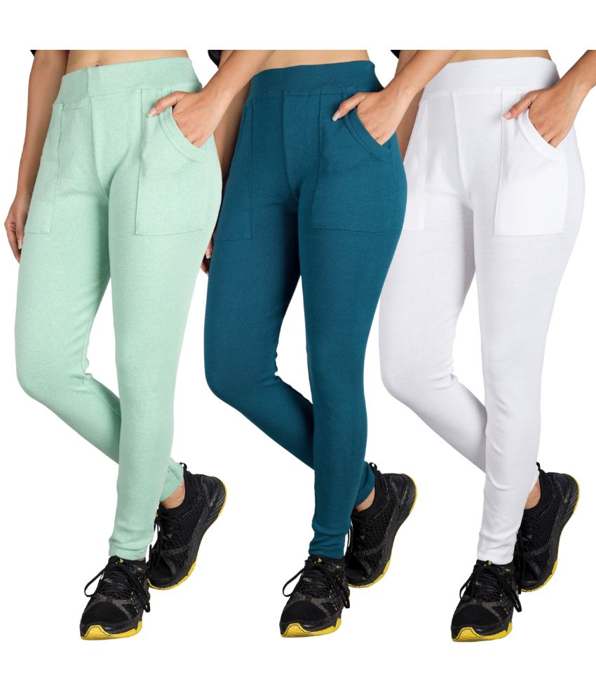     			KARARO JEGGINGS - Cotton Blend Skinny Fit Green Women's Jeggings ( Pack of 3 )