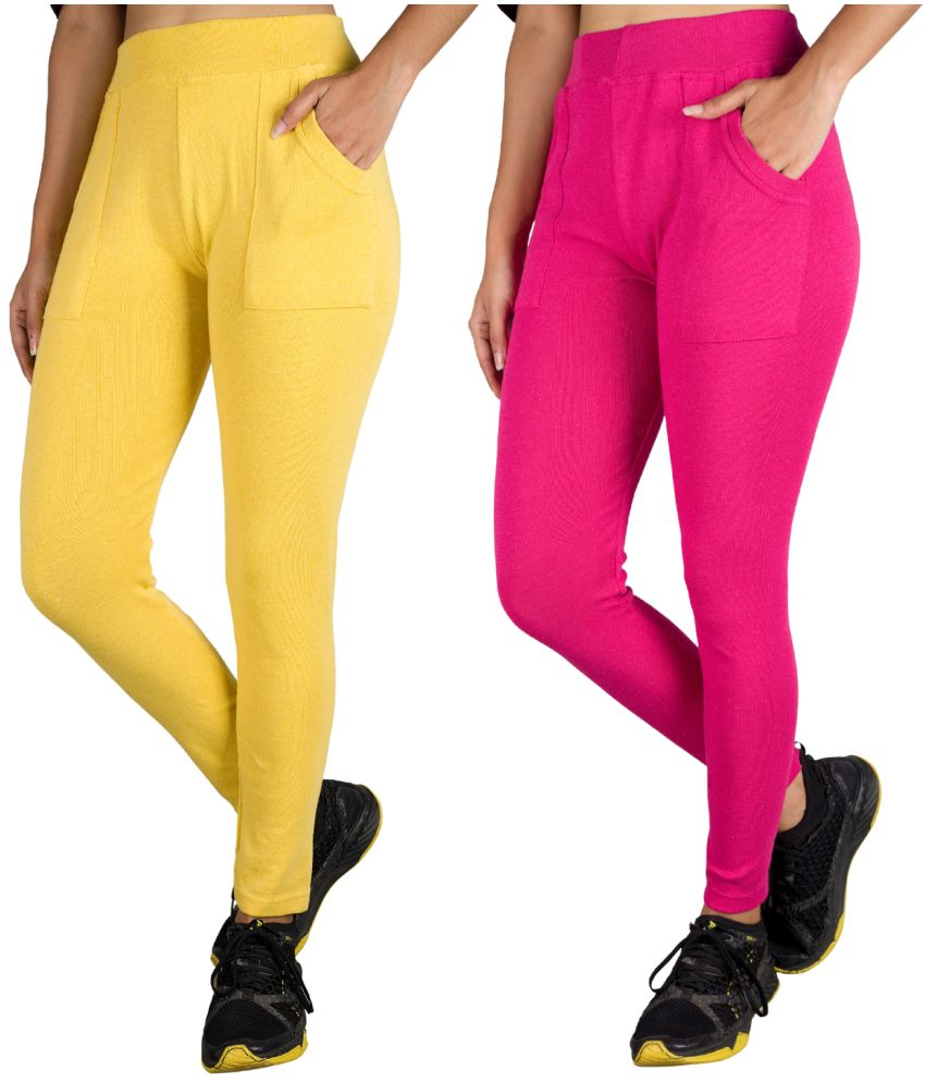     			KARARO JEGGINGS - Cotton Blend Skinny Fit Yellow Women's Jeggings ( Pack of 2 )