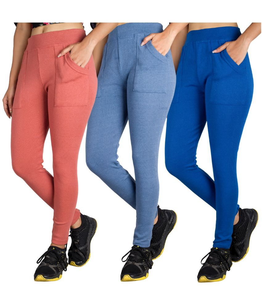     			KARARO JEGGINGS - Cotton Blend Skinny Fit Blue Women's Jeggings ( Pack of 3 )