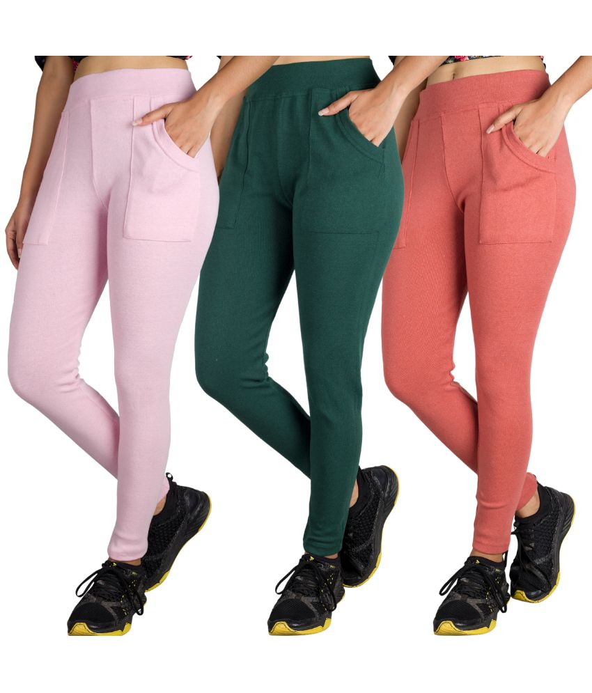     			KARARO JEGGINGS - Cotton Blend Skinny Fit Fluorescent Pink Women's Jeggings ( Pack of 3 )