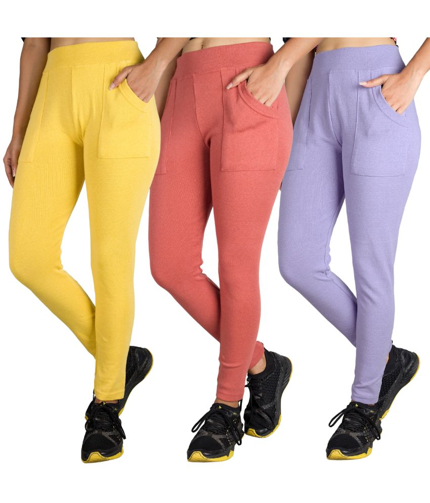     			KARARO JEGGINGS - Cotton Blend Skinny Fit Yellow Women's Jeggings ( Pack of 3 )