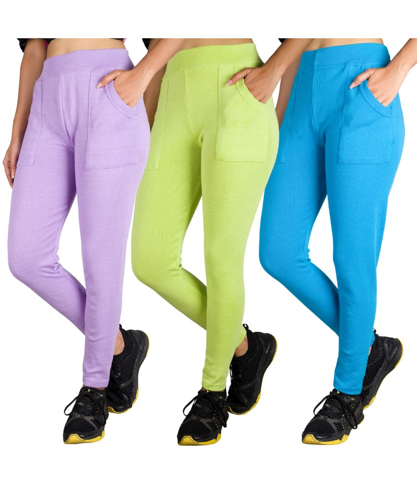     			KARARO JEGGINGS - Cotton Blend Skinny Fit Fluorescent Green Women's Jeggings ( Pack of 3 )