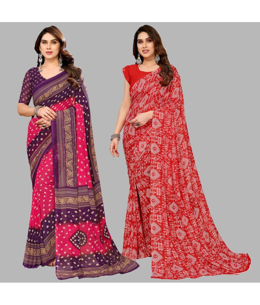     			Kashvi Sarees Georgette Printed Saree With Blouse Piece - Multicolour ( Pack of 2 )