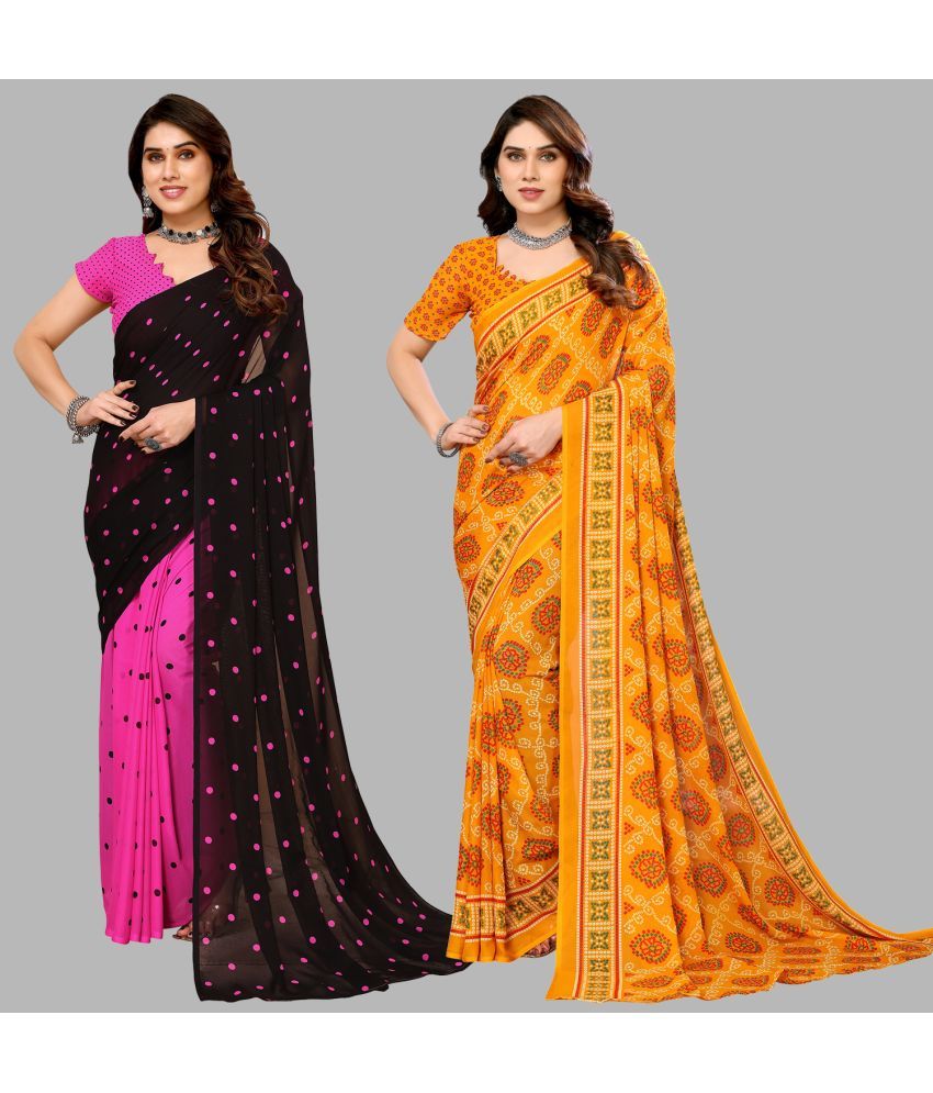     			Kashvi Sarees Georgette Printed Saree With Blouse Piece - Multicolour ( Pack of 2 )