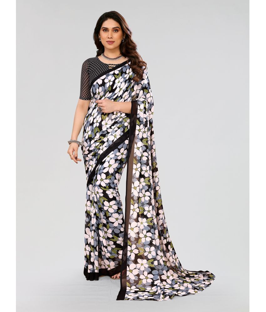     			Kashvi Sarees Georgette Printed Saree With Blouse Piece - Black ( Pack of 1 )