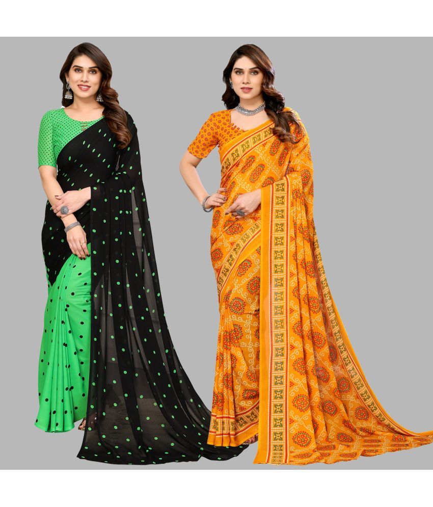     			Kashvi Sarees Georgette Printed Saree With Blouse Piece - Multicolour ( Pack of 2 )