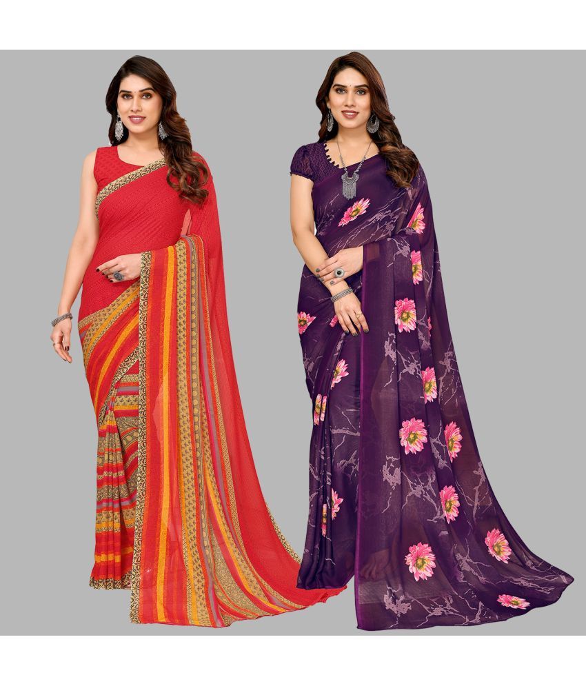     			Kashvi Sarees Georgette Printed Saree With Blouse Piece - Multicolour ( Pack of 2 )