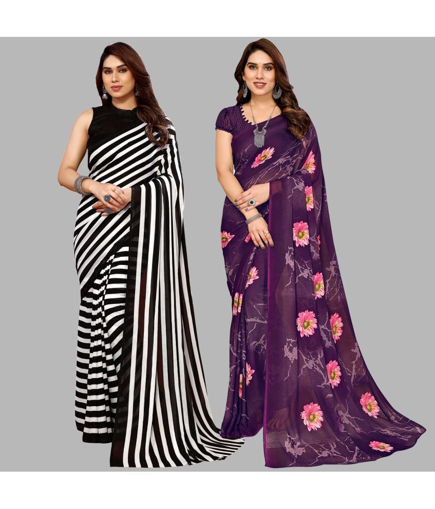     			Kashvi Sarees Georgette Printed Saree With Blouse Piece - Multicolour ( Pack of 2 )