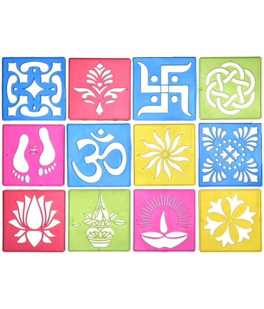     			M.G ENTERPRISE DIY Plastic Rangoli Stencils For Floor and Wall PLS-F-12 Set of 12 pc (4 in x 4 in)