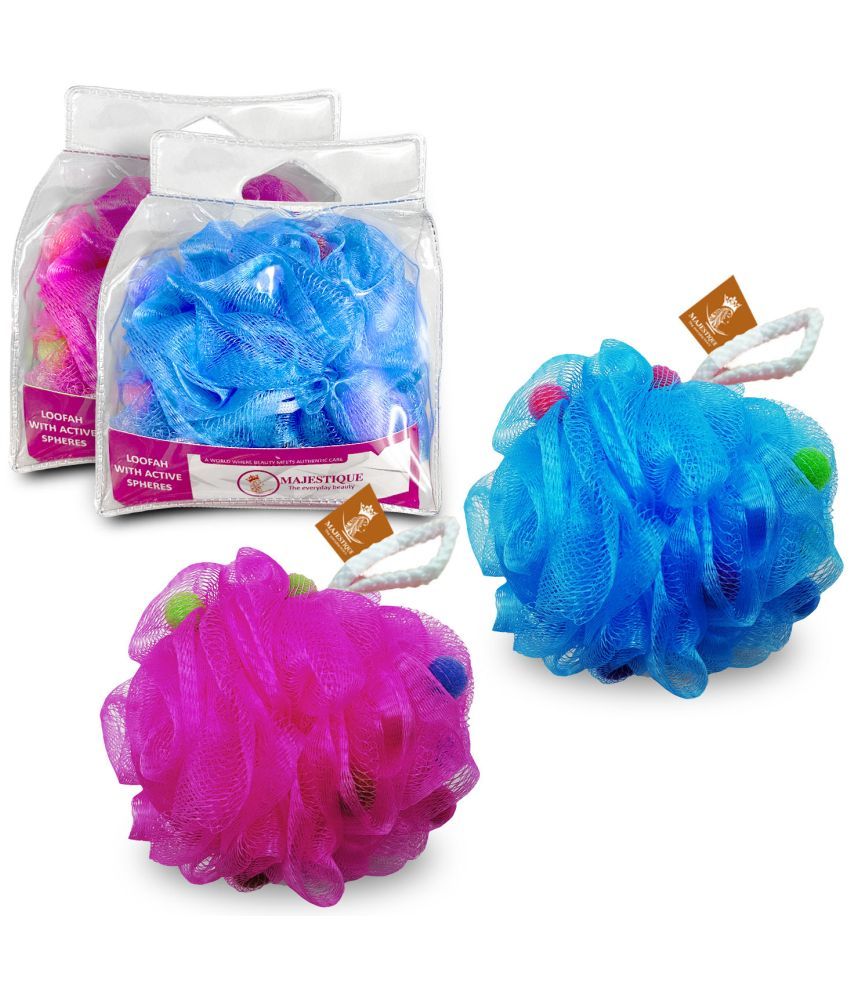     			Majestique Loofah with Active Spheres Ultra Soft Mesh Body Wash Sponge for Adults - Multicolor