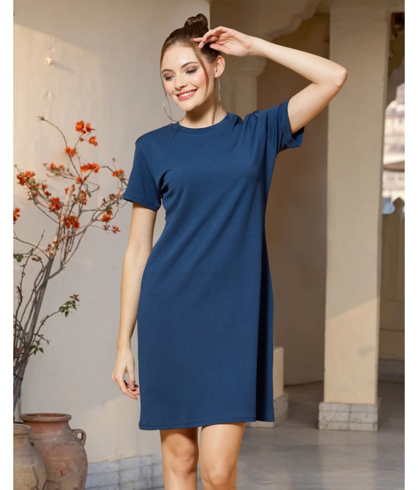     			MISS AYSE Cotton Blend Solid Above Knee Women's Fit & Flare Dress - Navy ( Pack of 1 )