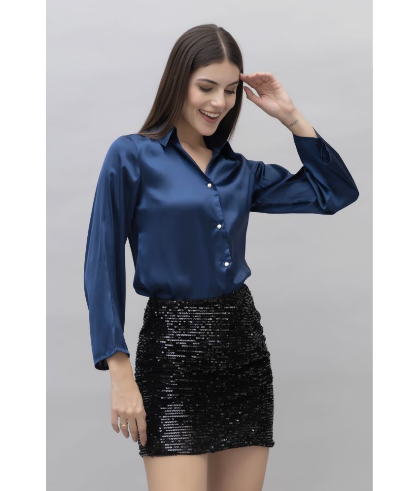     			Purys Navy Blue Satin Women's Shirt Style Top ( Pack of 1 )