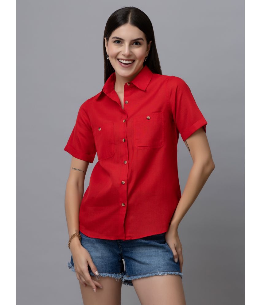     			Purys Red Linen Women's Shirt Style Top ( Pack of 1 )