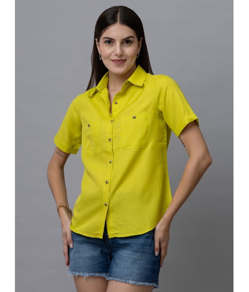     			Purys Yellow Linen Women's Shirt Style Top ( Pack of 1 )