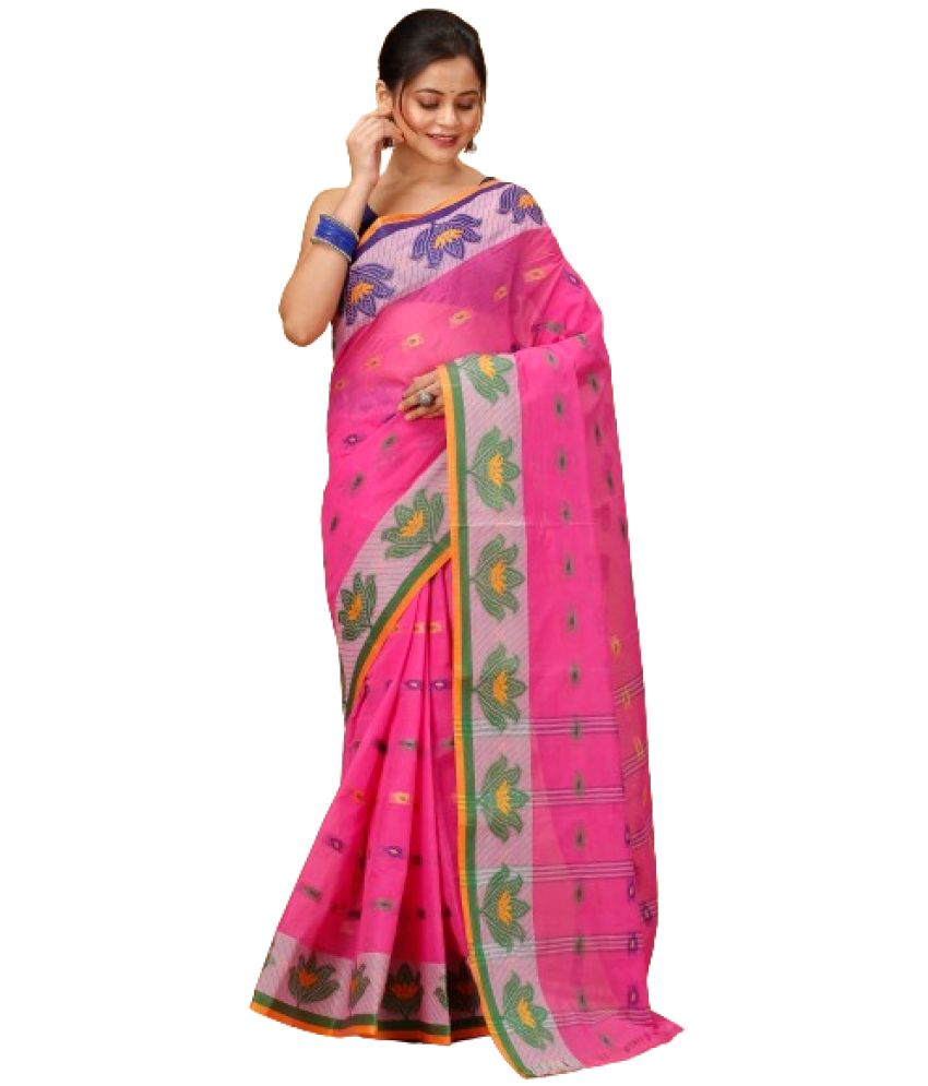     			Puspika Cotton Woven Saree Without Blouse Piece - Pink ( Pack of 1 )