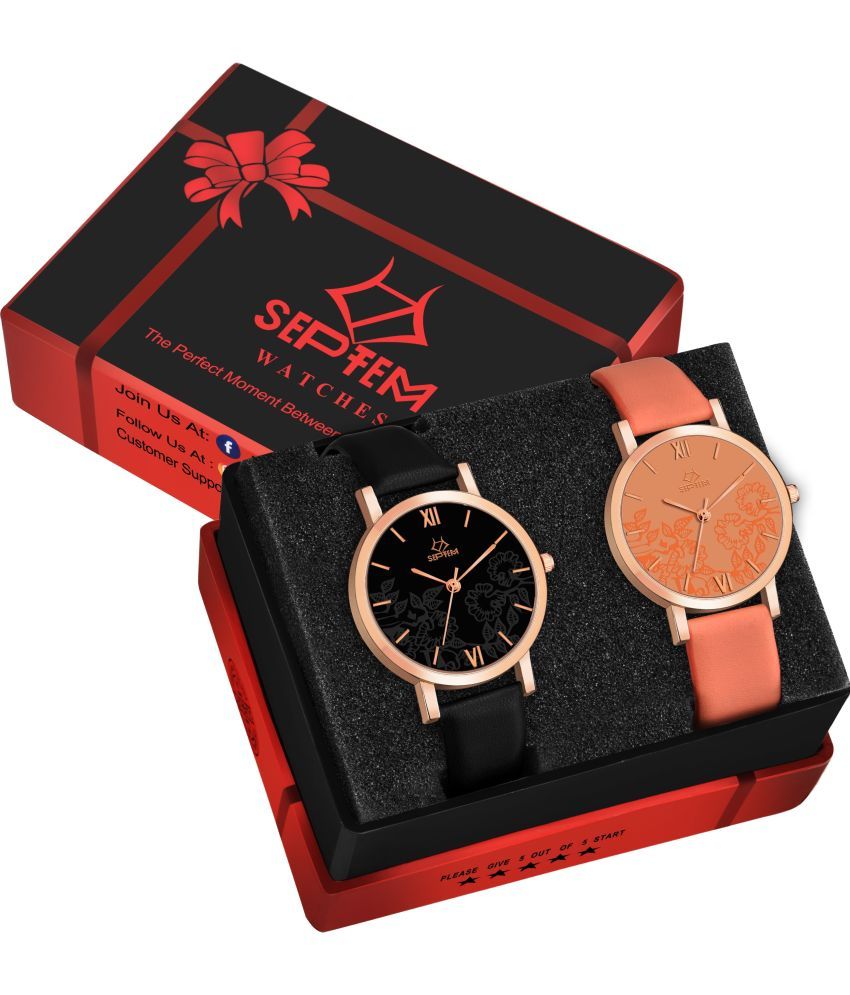     			Septem Orange Leather Analog Womens Watch