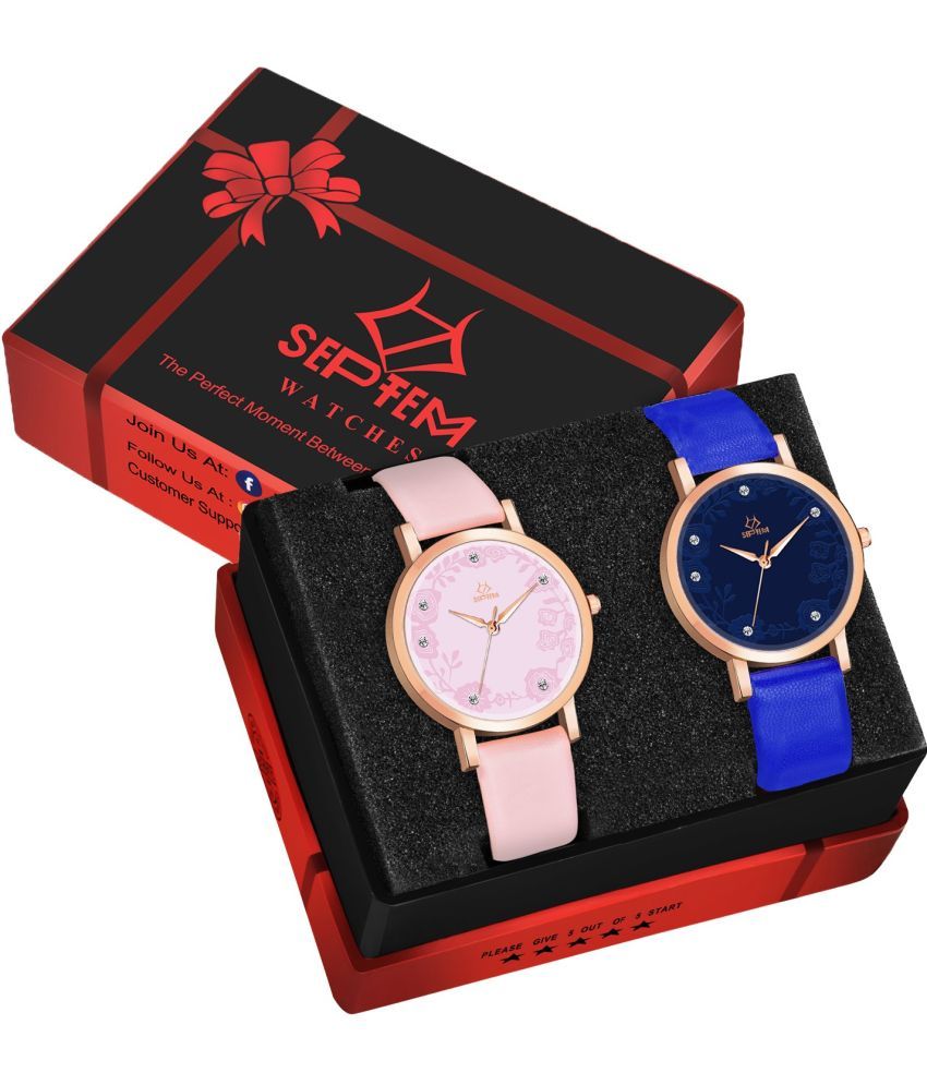     			Septem Pink Leather Analog Womens Watch