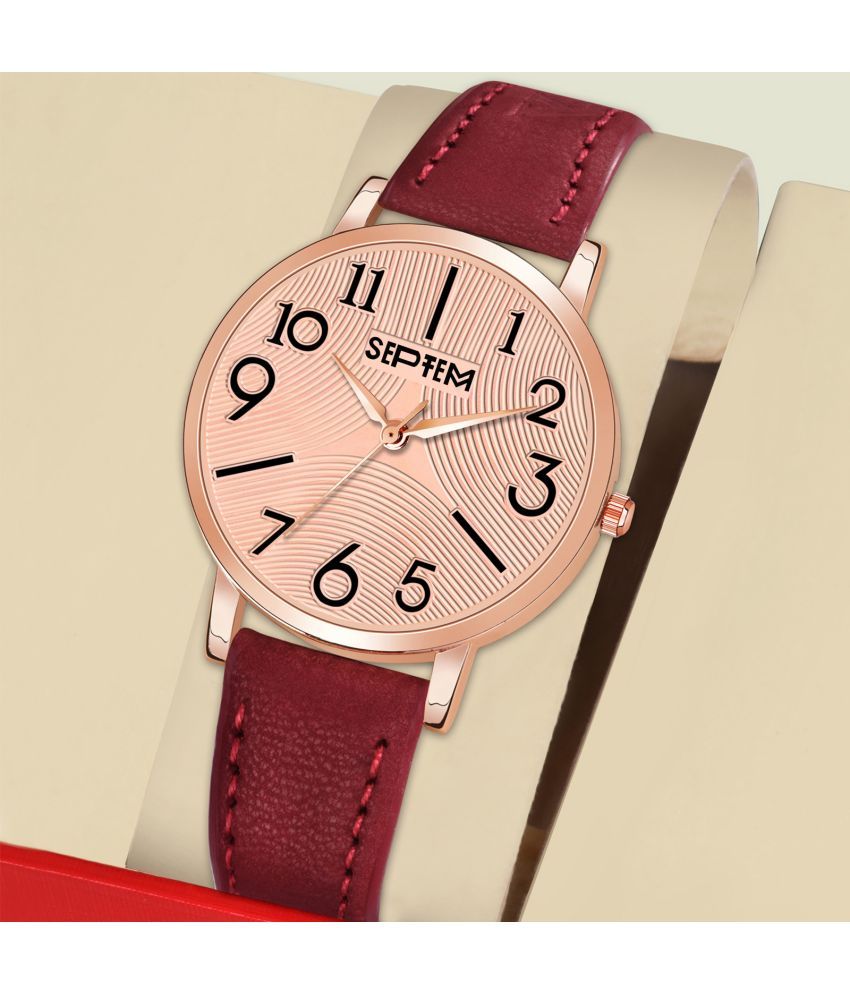     			Septem Red Leather Analog Womens Watch