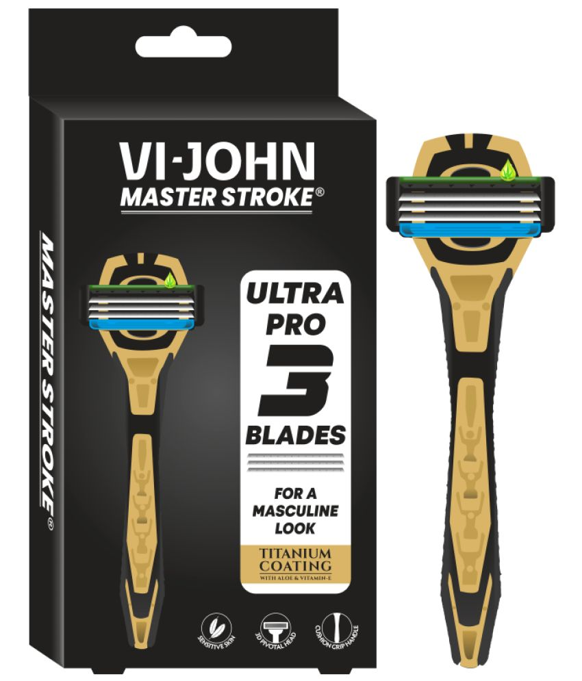     			VI-JOHN Master Stroke Ultra Pro 3 Blade Shaving Razor for Men (1 Handle + 1 Cartridges)