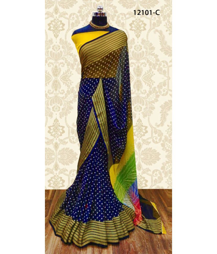     			Bhuwal Fashion Chiffon Printed Saree With Blouse Piece - Navy Blue ( Pack of 1 )