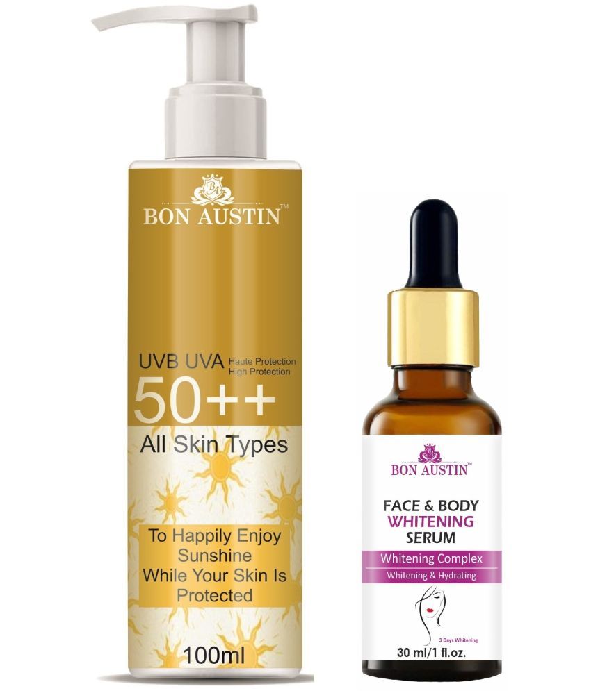     			Bon Austin Broad Spectrum SPF 50++ Sunscreen 100ML & Face and Body Whitening Serum 30ML - Combo of 2