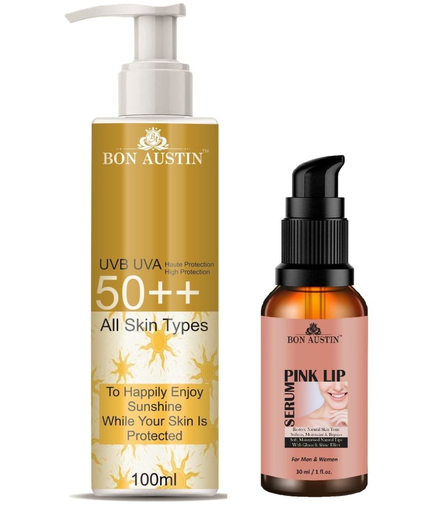     			Bon Austin Broad Spectrum SPF 50++ Sunscreen 100ML & Pink Lip Serum-Restore Natural Lips 30ML - Combo of 2