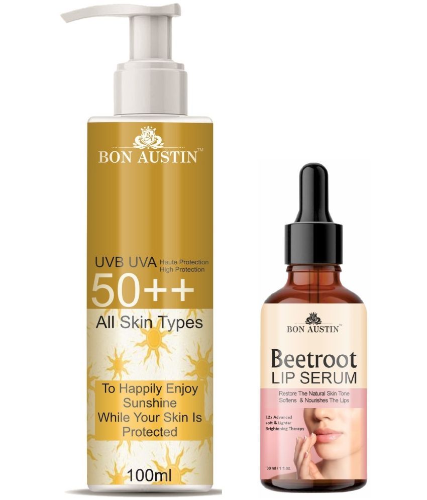     			Bon Austin Broad Spectrum SPF 50++ Sunscreen 100ML & Beetroot Lip Serum 30ML - Combo of 2